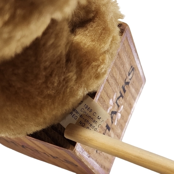 Vintage Thank you Bear on a block by Paula tiny plush bear holding a Rose - Picture 12 of 13